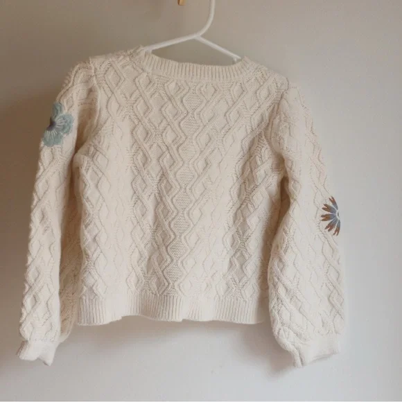 Cynthia Rowley Girls 3T Cream Cable Knit Floral Embroidered Sweater - Picture 5 of 5